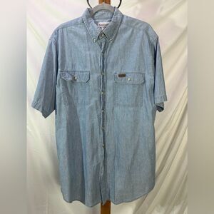 Carhartt Vintage Denim Shirt Button Up Chambray Work Shirt 100% Cotton Sz Large